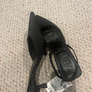Zara BLACK kitten heel sling back heels